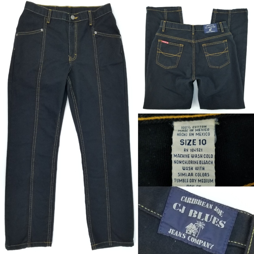 Caribbean Joe Womens 10 29x30 Straight Black Contrast Stitch Jeans Cotton Twill
